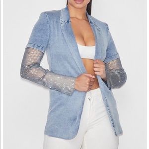 Light Denim Jacket with Rhinestone Sleeves
